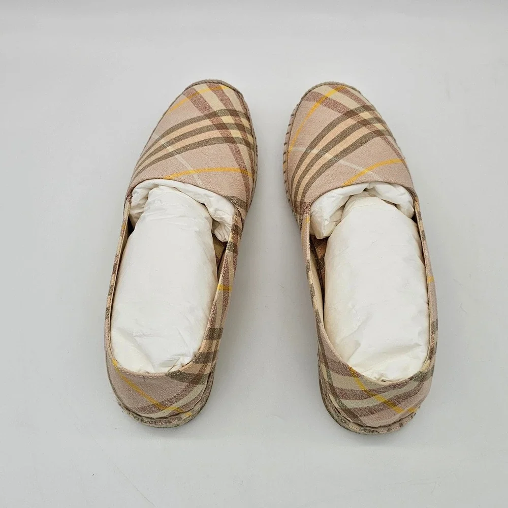 Burberry Espadrille Women Mews Teacup IP Check Tan Canvas Slip On Flat Sz 7, 37